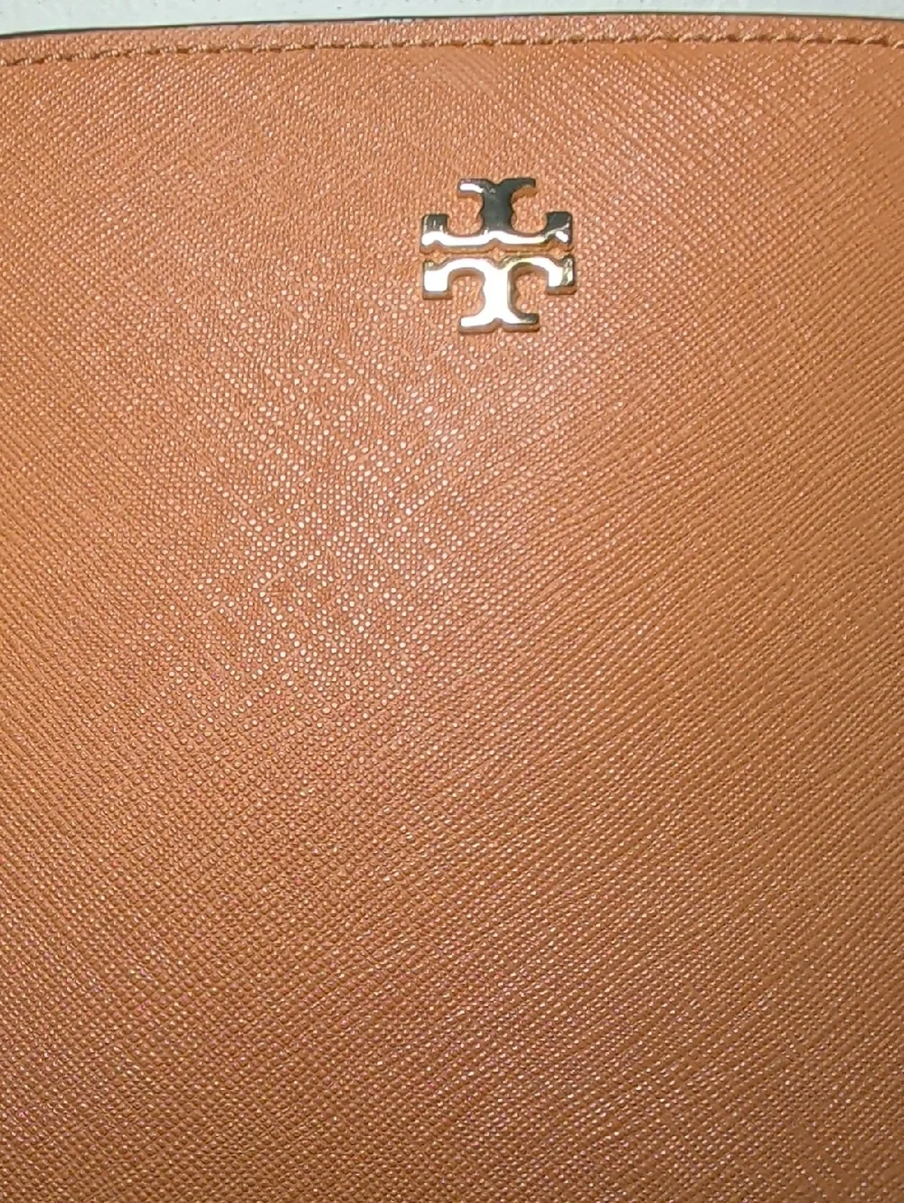Tory Burch York Buckle Tote Bag Saffiano Leather Cognac Brown Gold Hardware